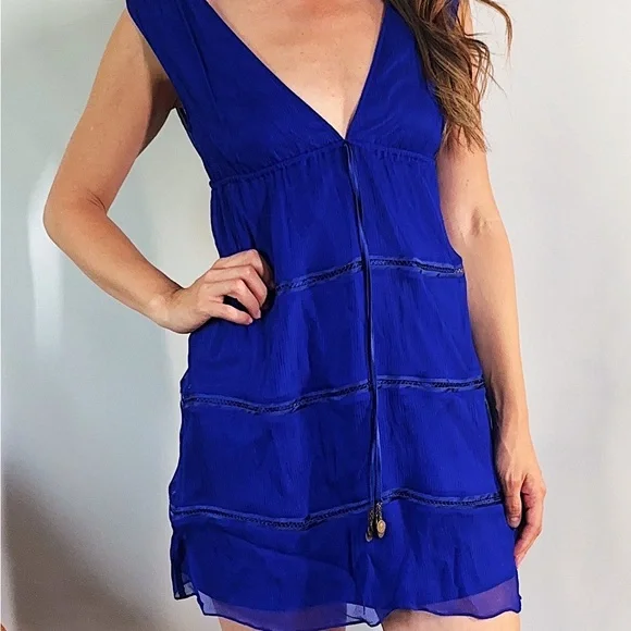 Guess by Marciano | Dresses | Guess By Marciano 0 Silk Cobalt Blue Ancient  Coins Babydoll Dress Size Xs | Poshmark